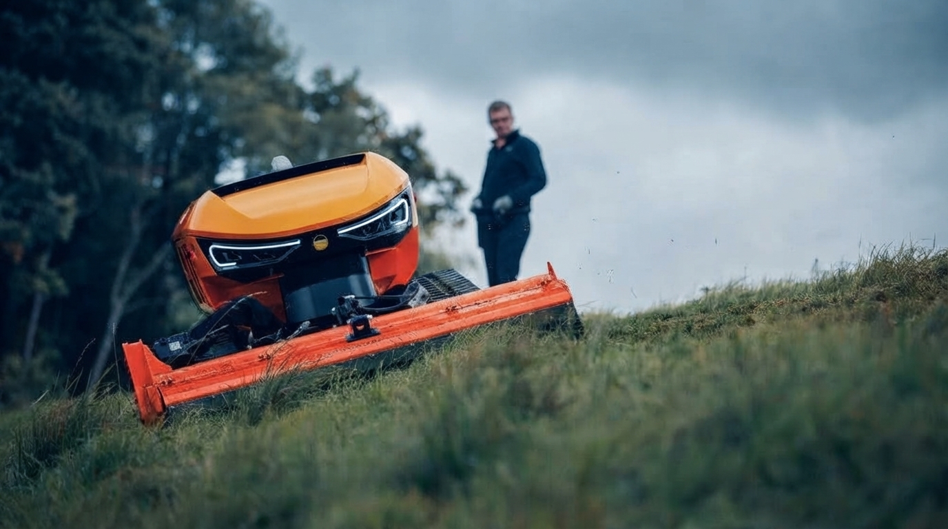 Editorial illustration for Selecting the Best Robotic Lawn Mower for Large Yards and Steep Slopes