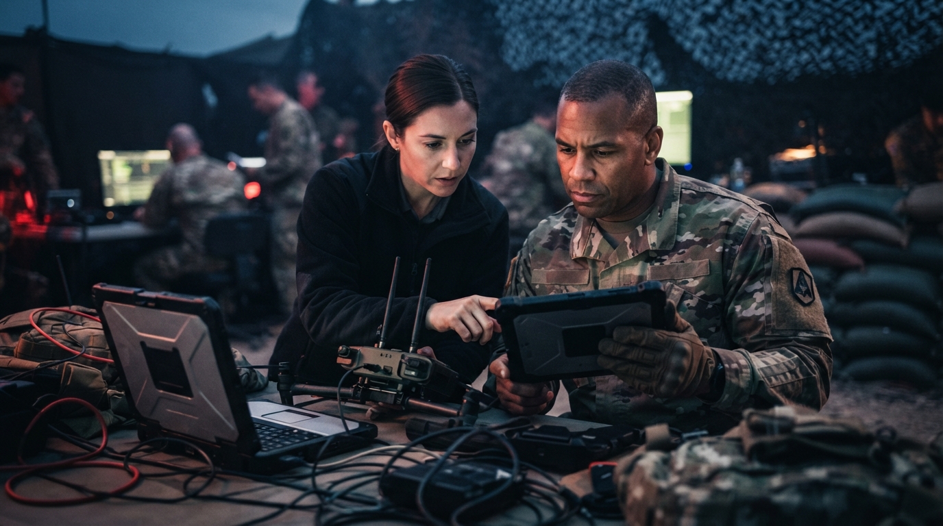 Editorial illustration for War Department Taps In-Q-Tel to Fast-Track Commercial Tech for Battlefield Use